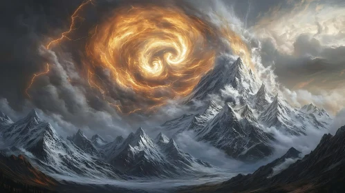 Golden Vortex Above Snowy Peaks