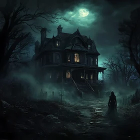 Eerie Gothic House at Night