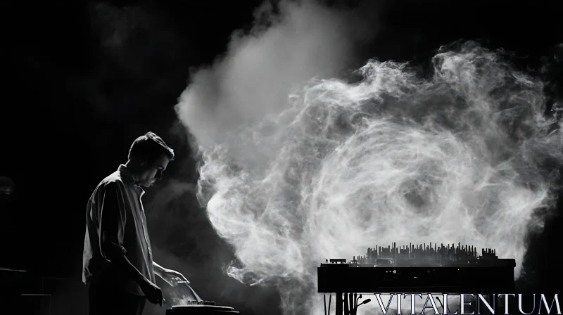 Monochrome Musician with Smoke Effects