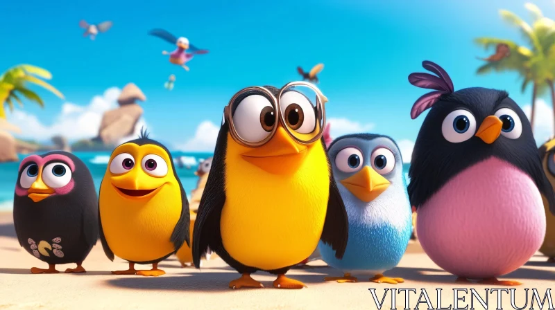 Cartoon Birds Beach Getaway