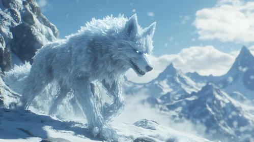 Winter Wolf Striding Through the Snow