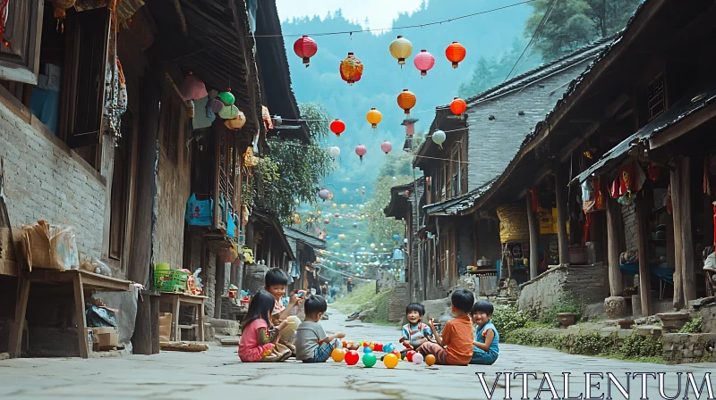 Village Street Scene with Playing Children