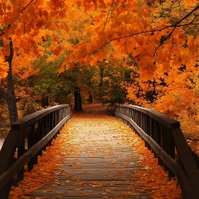 Fall Foliage on Wooden Bridge