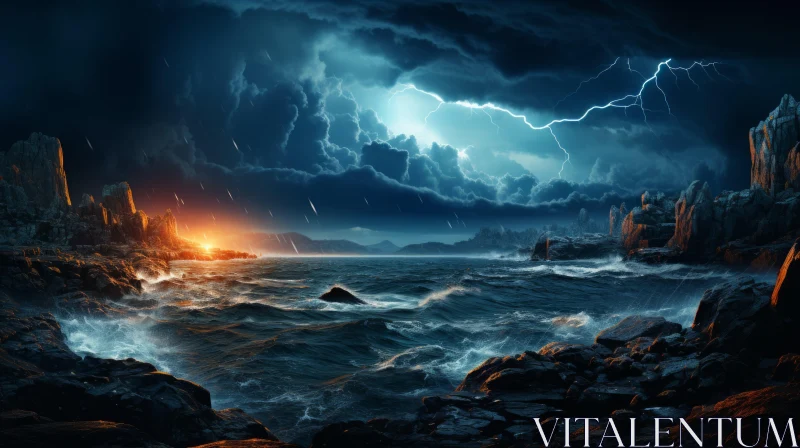 Stormy Sea under Lightning - Apocalyptic Marine Landscape AI Image