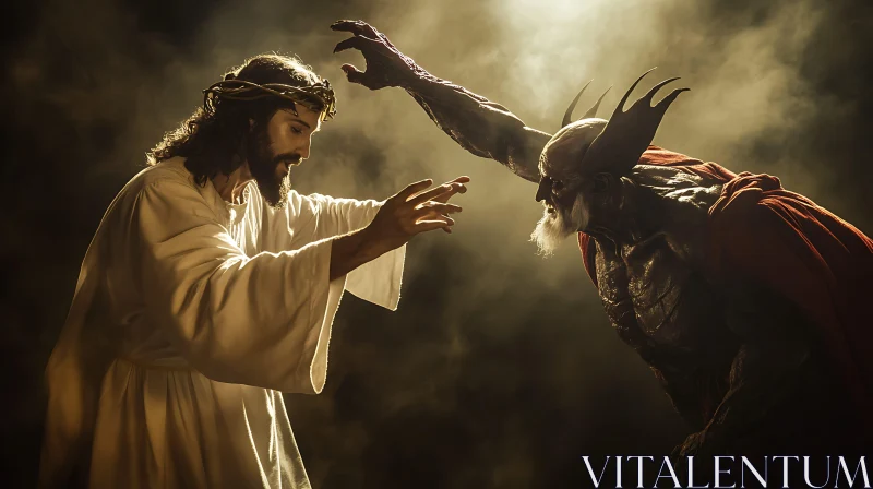 Biblical Struggle Between Light and Darkness AI Image