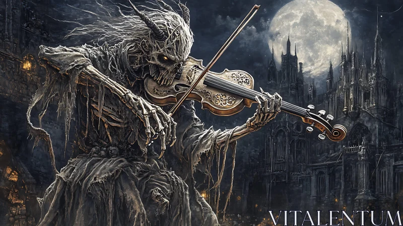 AI ART Skeletal Violinist in Gothic Moonlight