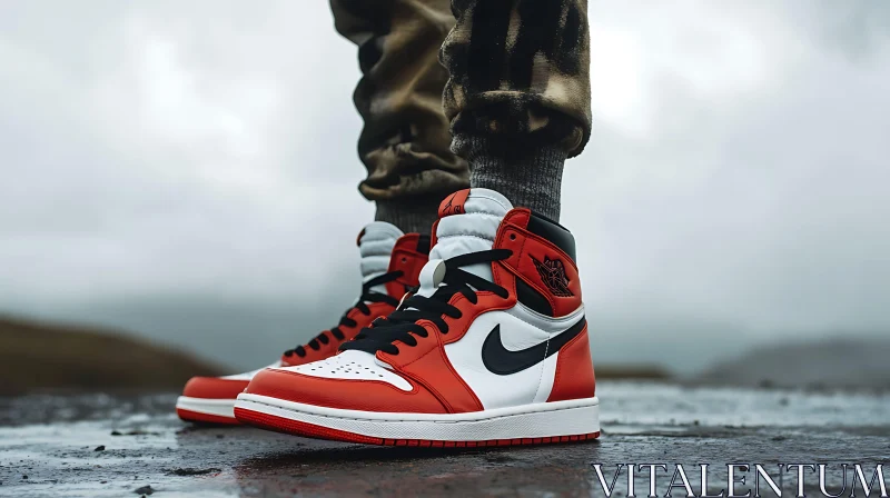 Stylish High-Top Sneakers on Wet Surface
