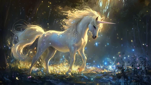 Ethereal Unicorn Amidst Twinkling Lights
