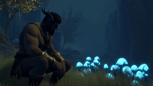 Horned Figure with Luminescent Fungi