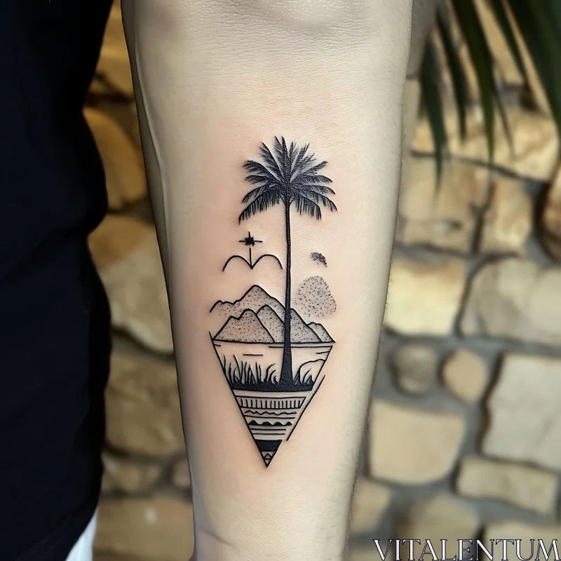 Geometric Palm Tree Tattoo on Forearm