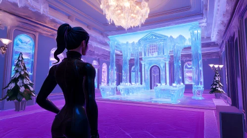 Woman Staring at Ice Palace Interior