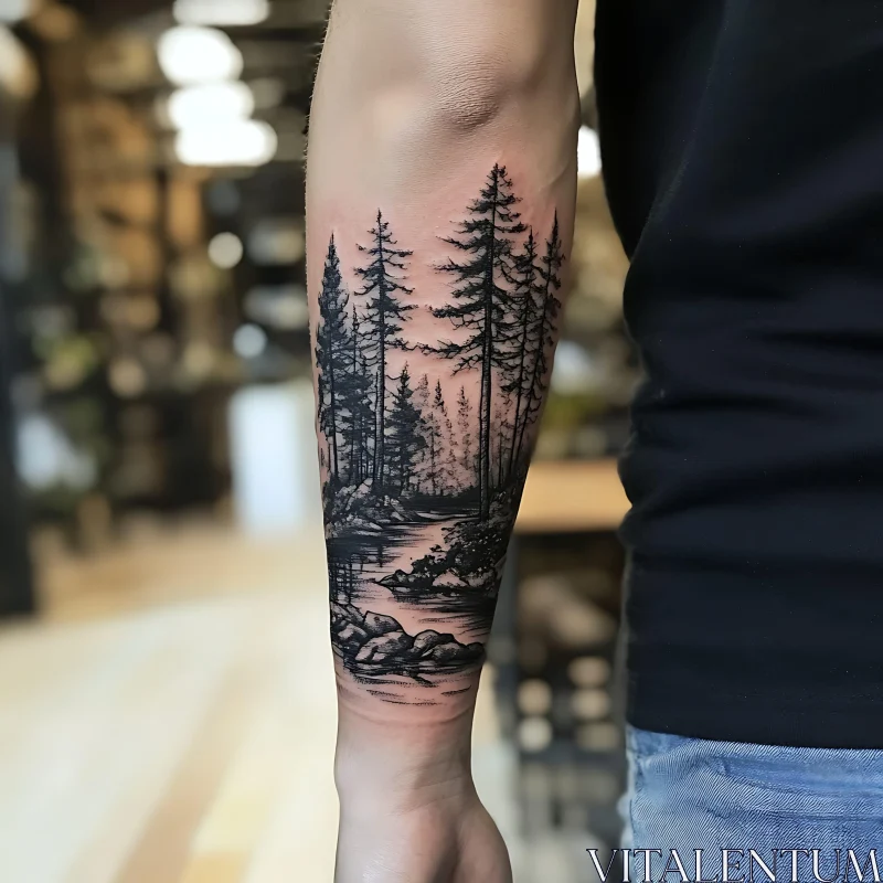Detailed Nature Scene Tattoo on Arm