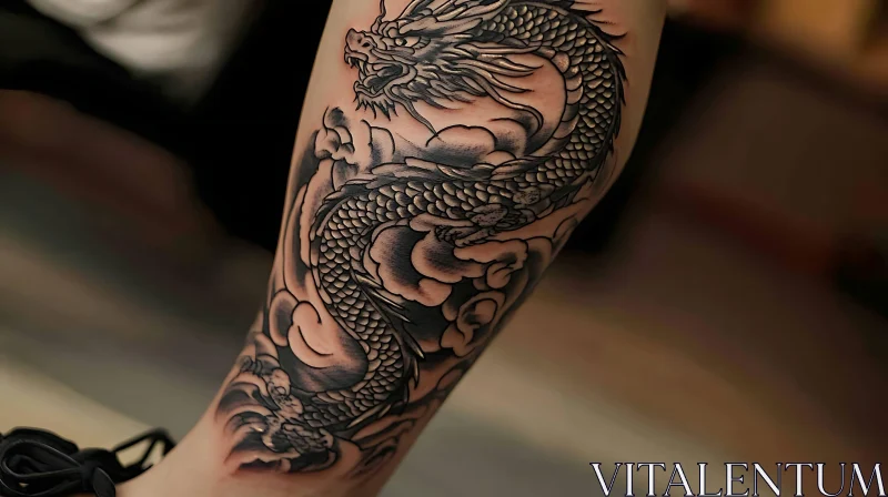 Intricate Dragon Tattoo with Clouds