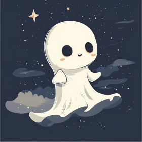 Cute Ghost in the Night Sky