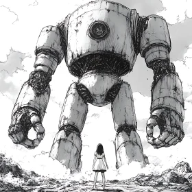 Monochrome Encounter: Girl vs Robot