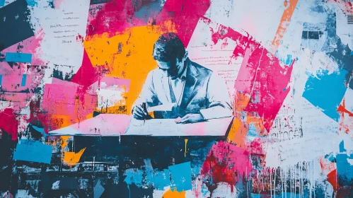 Colorful Abstract Man at Desk