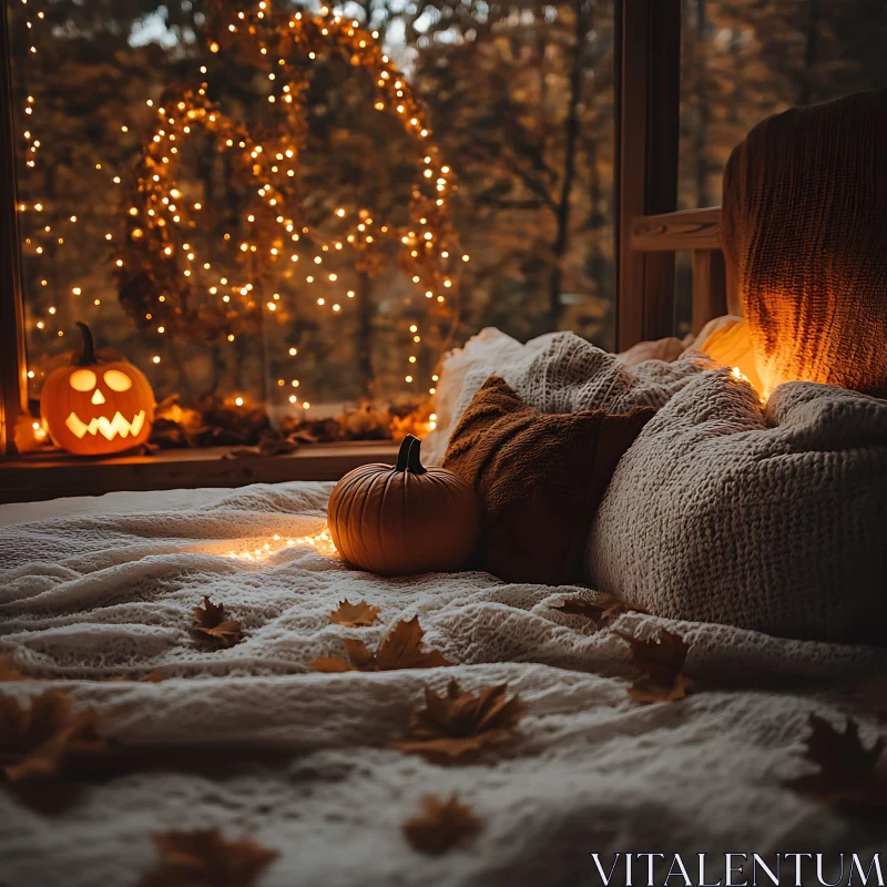 Autumnal Still Life with Pumpkins and Lights