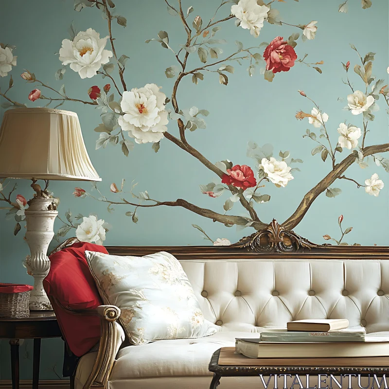 Elegant Interior with Floral Wallpaper Design
