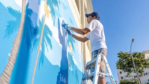Urban Art: Palm Tree Mural in Progress