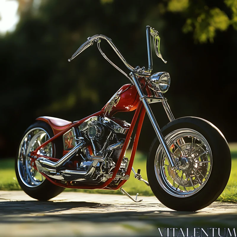 Vintage Red Motorcycle - Chrome and Sunlight
