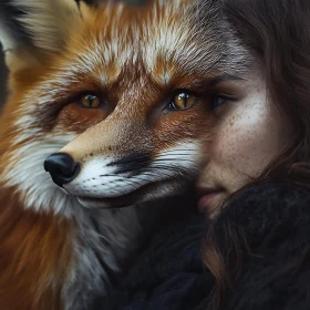 Intimate Portrait: Woman Embracing Fox