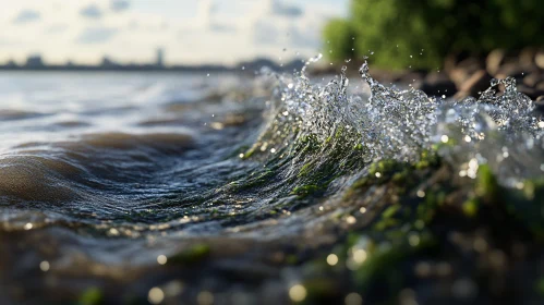 Detailed View of Water in Motion on Shoreline