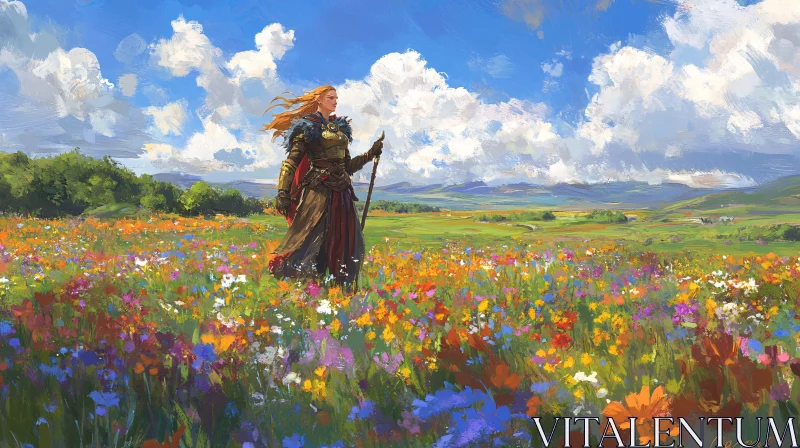 Warrior in Floral Meadow Art