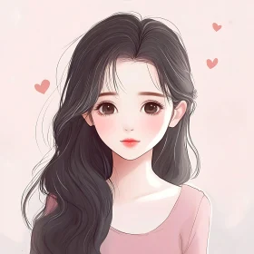 Cute Anime Girl with Floating Hearts