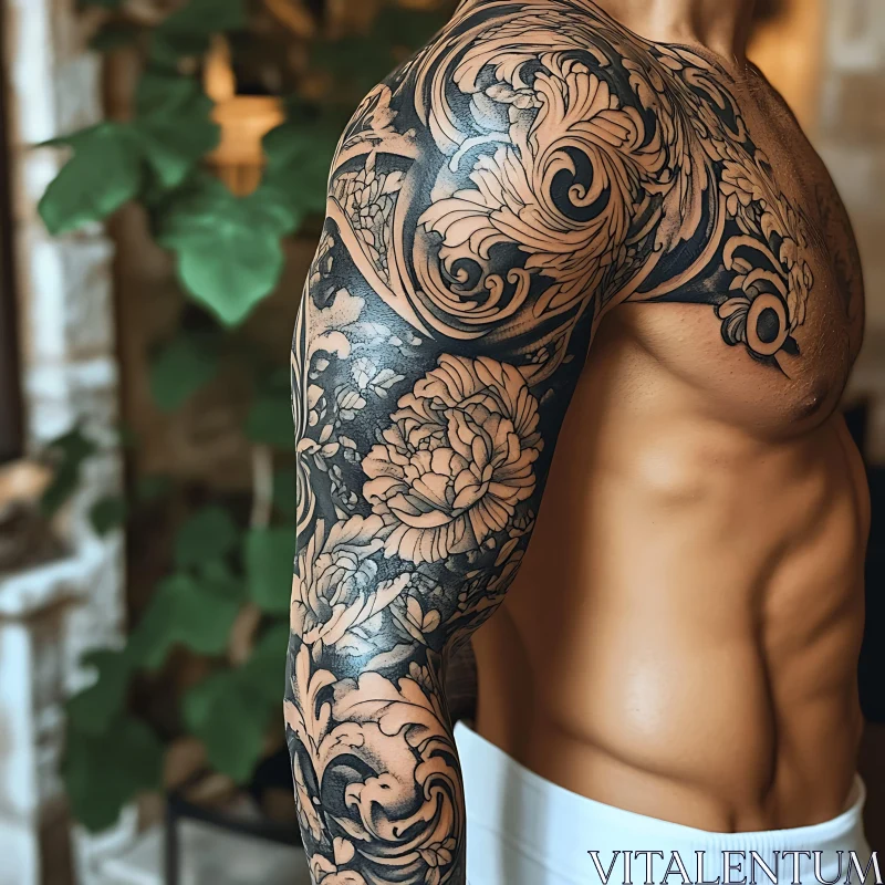 Floral and Leaf Arm Tattoo
