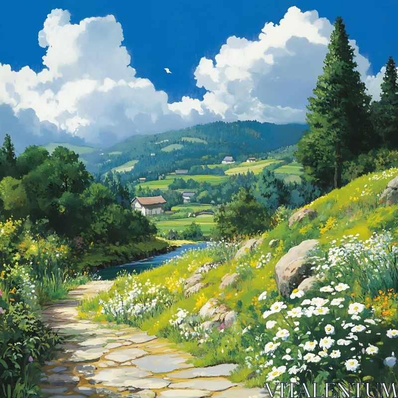 AI ART Scenic Meadow Path