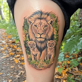 Majestic Lion and Cubs Tattoo Art in Nature