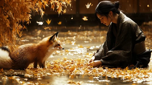 Autumnal Encounter with Fox and Woman