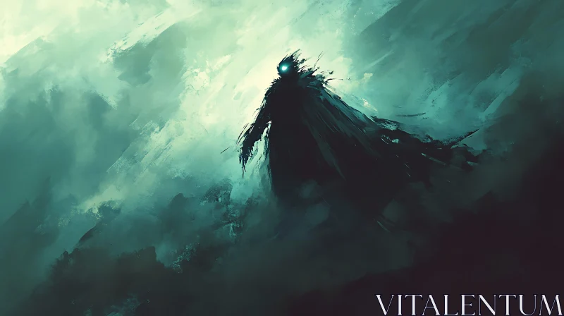 Abstract Dark Figure with Luminous Eyes