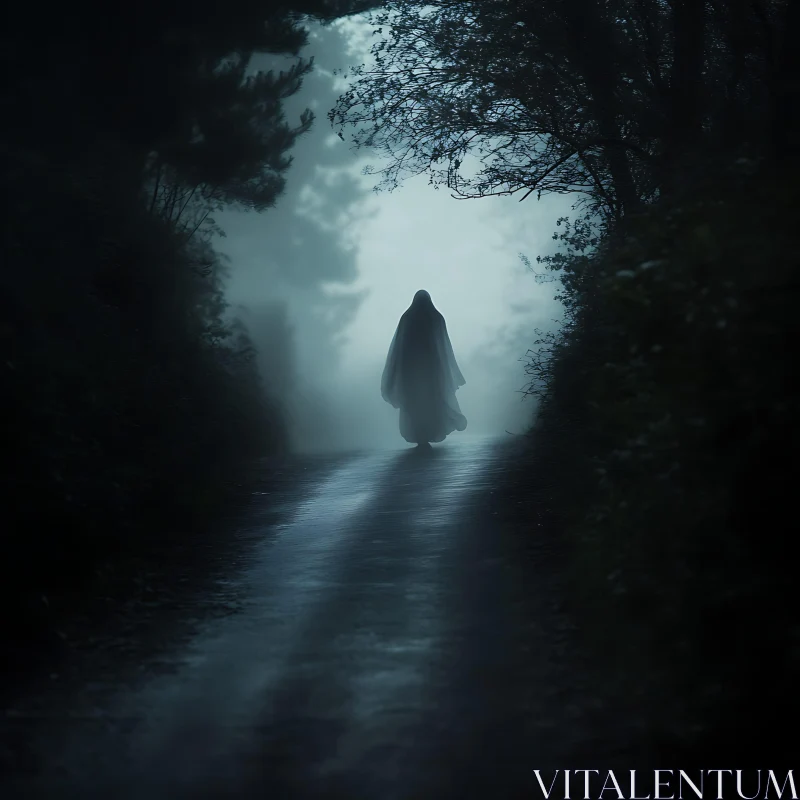 Ghostly Figure in Dark Landscape