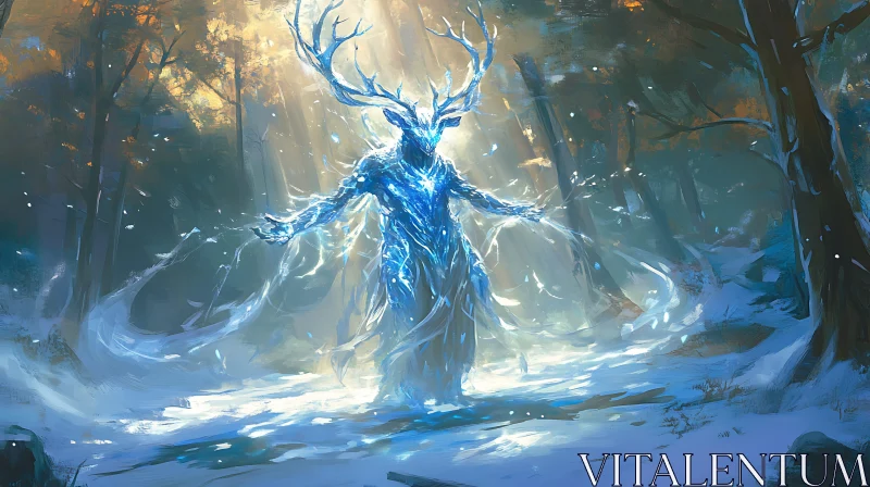 Ethereal Deer in Snowy Woods