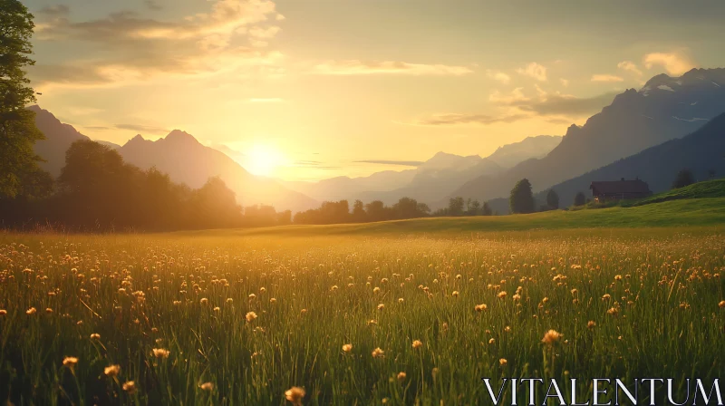 Scenic Mountain Meadow Sunset