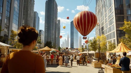 Urban Scene with Festive Balloons