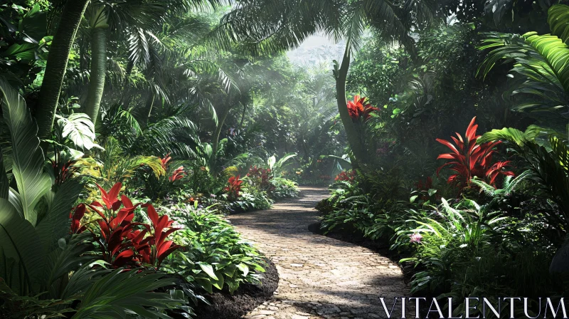 Tranquil Walkway Through Tropical Paradise AI Image