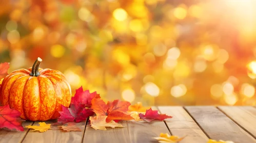 Fall Harvest Pumpkin and Leaves