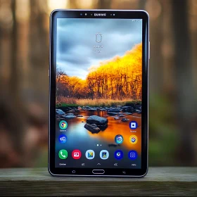 Autumn Scenery on Tablet Screen