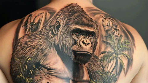 Lifelike Gorilla Jungle Back Tattoo