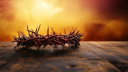 Thorn Crown on Wood Surface