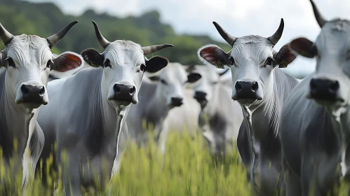 Peaceful Cows Grazing in Meadow