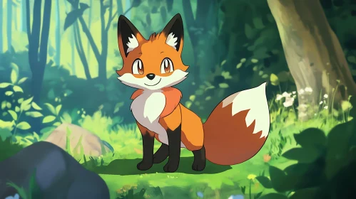 Cartoon Fox Amidst Greenery
