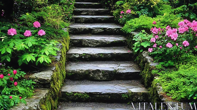 Garden Steps with Pink Flowers