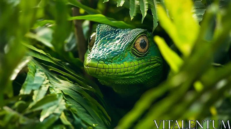 Green Lizard Among Leaves