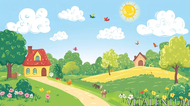 Whimsical Cartoon Countryside Illustration