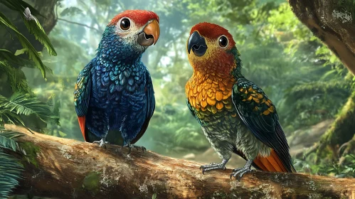Tropical Parrots in Jungle