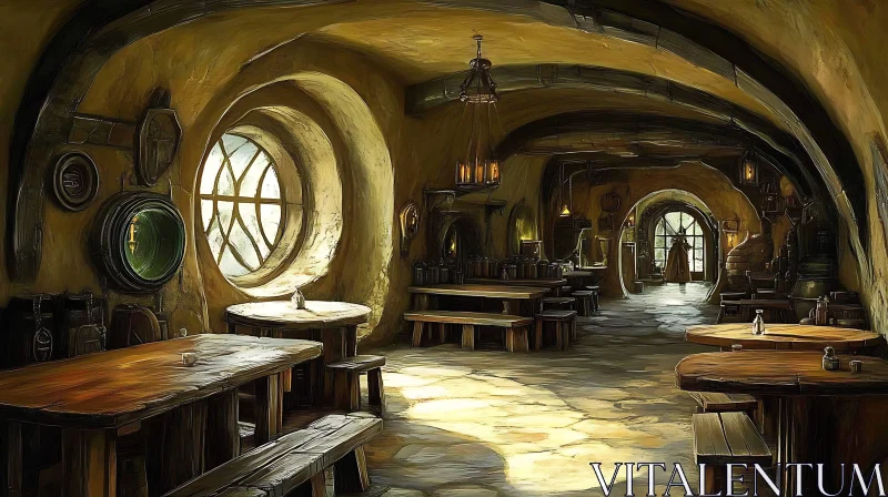 Warm Lit Tavern with Wooden Furniture