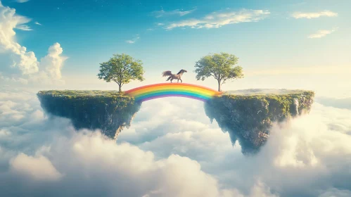 Winged Horse Crossing Rainbow in Sky Islands